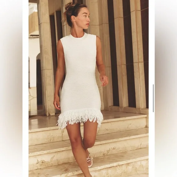 NWOT Zara CHECK KNIT FRINGED DRESS Textured Coverup Wedding Bachelorette Bridal - Picture 3 of 8